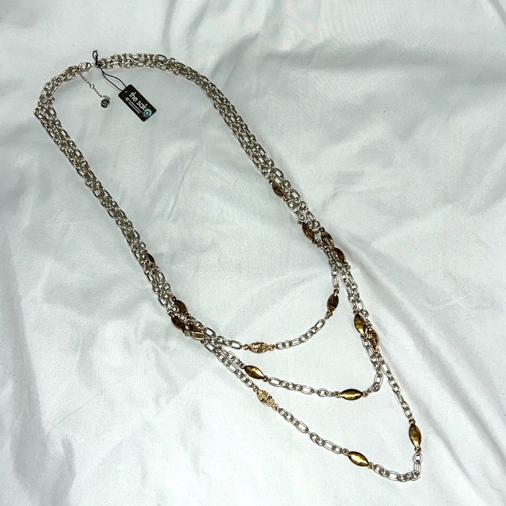 Two Tone, 3 Row Necklace from The Sak Recycled Metal 31” Long+Extender BRAND NEW